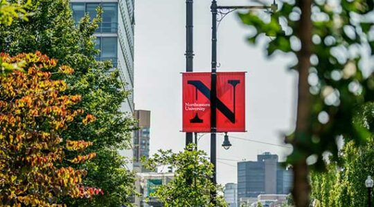 a Northeastern University banner on Huntington Avenue