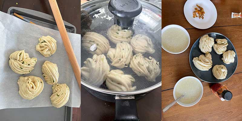 three photos of Yang Yang's dish for the Khoury Cooks challenge