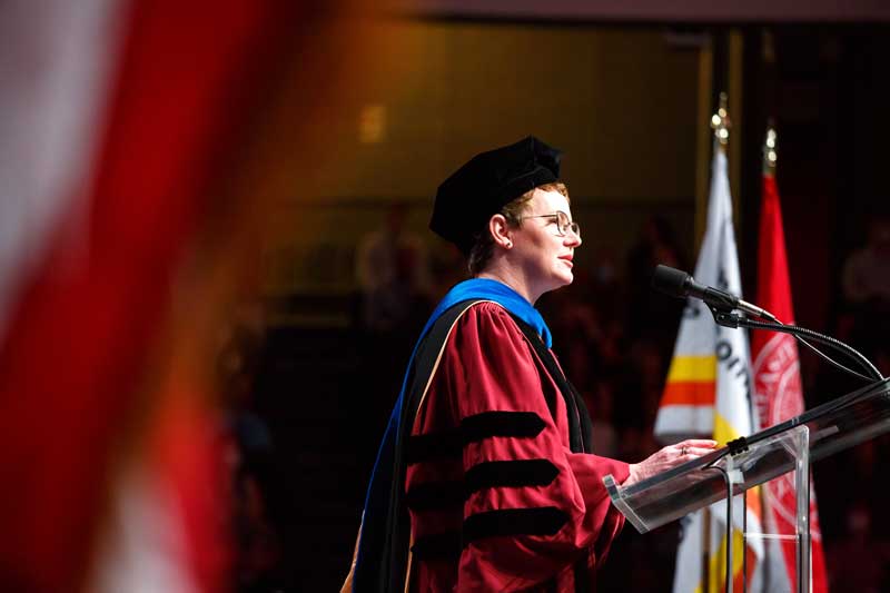 Dean Elizabeth Mynatt speaks at the Khoury College celebration