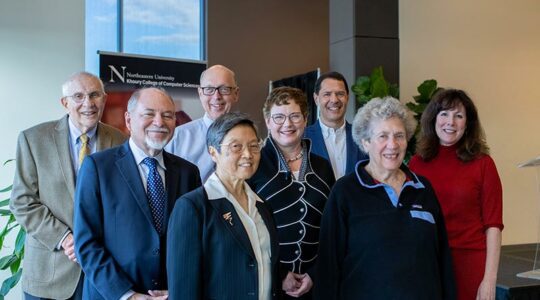 From left to right: Larry Finkelstein, Mitch Wand, Richard Rasala, Agnes Chan, Elizabeth Mynatt, Javed Aslam, Betty Salzberg, and Carla Brodley.