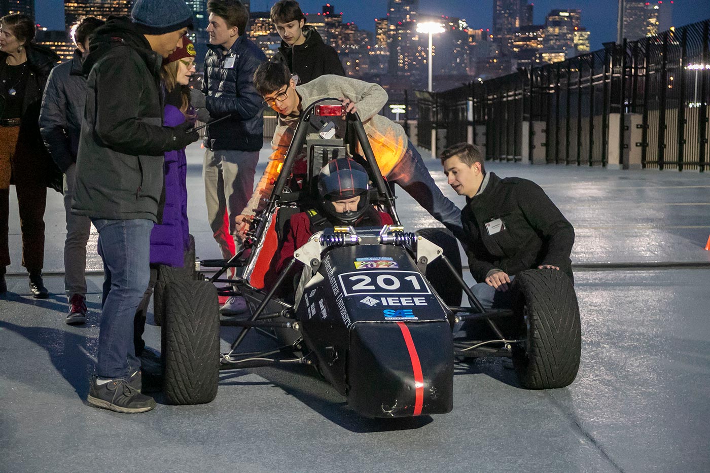 Dean Elizabeth Mynatt drives the car