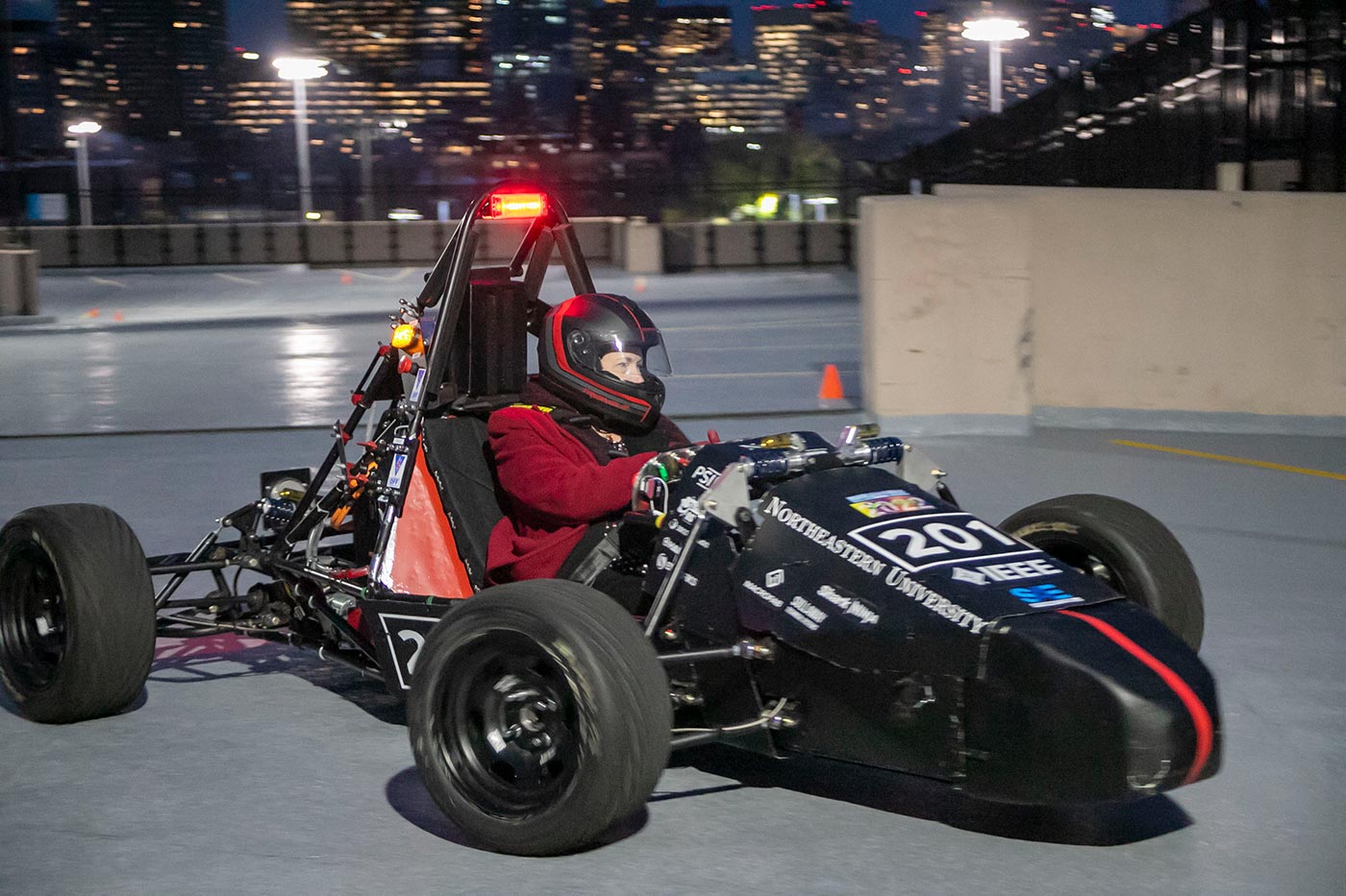 Dean Elizabeth Mynatt drives the car