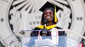 Graduate commencement student speaker Kristine Umeh. Photo by Matthew Modoono/Northeastern University