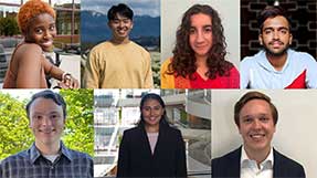 Khoury 2023 award winners (clockwise from top left): Kristine Nnemka Umeh, Haotian Shen, Amanda Bell, Sumukh Vasisht Shankar, Floris Dobber, Anusha Arora, Michael Delmonaco