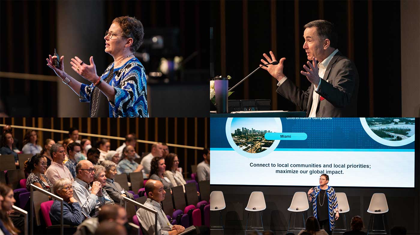 Photos from the opening plenary (clockwise from top left): Dean Beth Mynatt, Provost David Madigan, Dean Beth Mynatt, members of the audience Photos by Ian MacLellan.