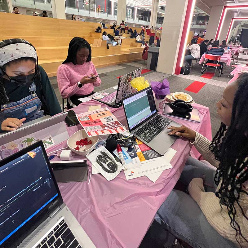The PARKA team builds their hackathon project at Northeastern’s Curry Student Center.
