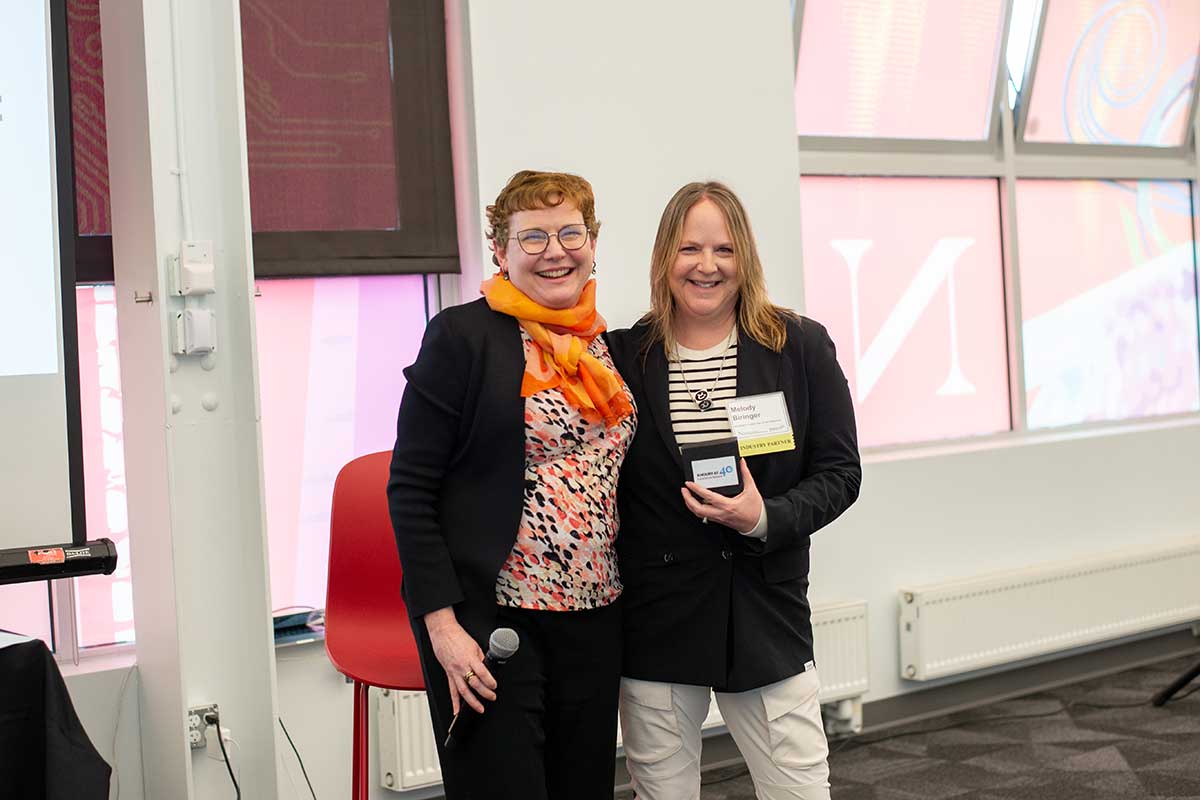 Dean Beth Mynatt (left) and Khoury College 40 for 40 honoree Melody Biringer