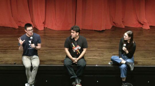 From left to right: Khoury student James Chang-Davidson, musician and artist Sudhu Tewari, and book artist and archivist Eve Scarborough.