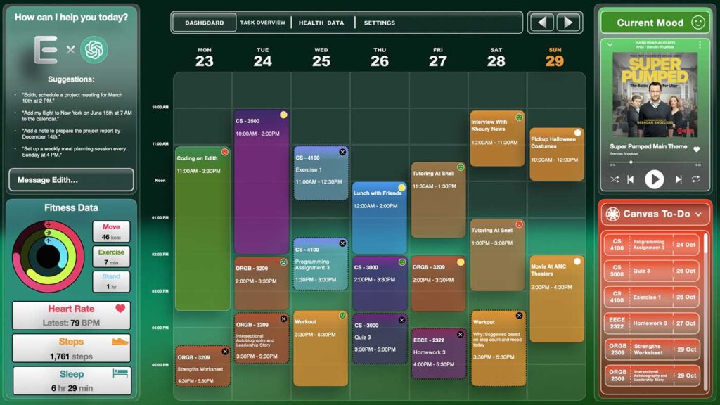 A screenshot of the Edith intelligent calendar user interface that shows one week of events