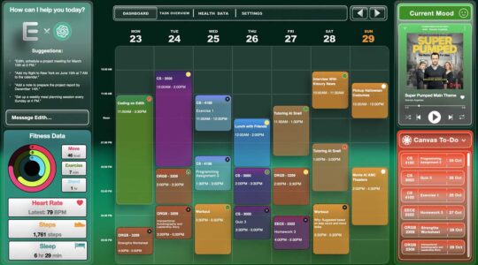A screenshot of the Edith intelligent calendar user interface that shows one week of events