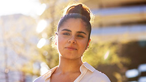 Alexis Musaelyan-Blackmon, a third-year data science and biology student at Northeastern, says recruiting an adequate number of participants is a crucial aspect of research, which advances scientific discovery or improves health care. Photo by Alyssa Stone/Northeastern University