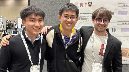 Khoury undergrads Noah Shinn (left) and Federico Cassano (right), with Princeton doctoral student Shunyu Yao.