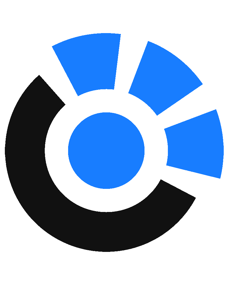 The logo of the Generate student club. The logo shows a black and blue circle around a blue dot in the middle.