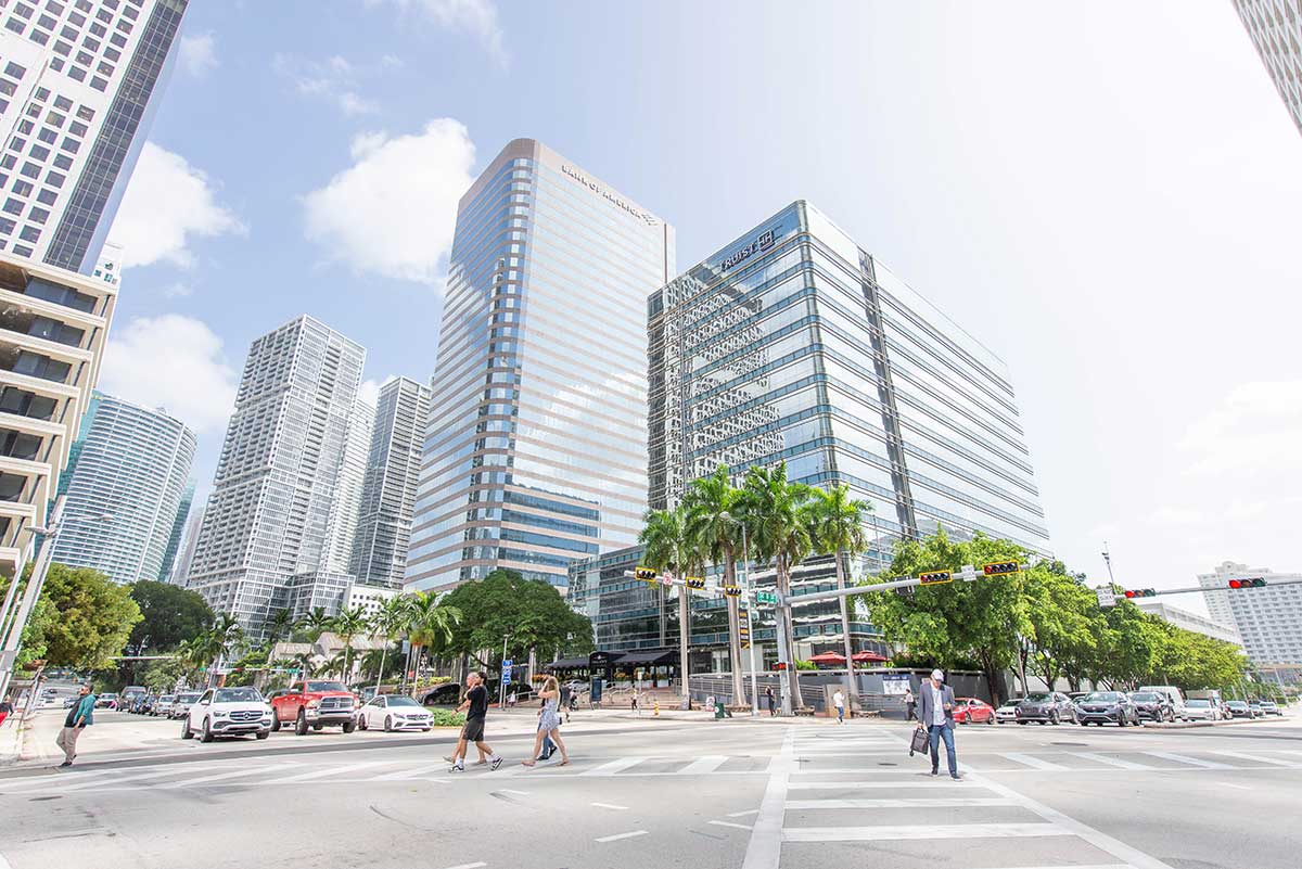 A rendering of glass and steel exterior of Northeastern Miami's building in the Wynwood neighborhood.