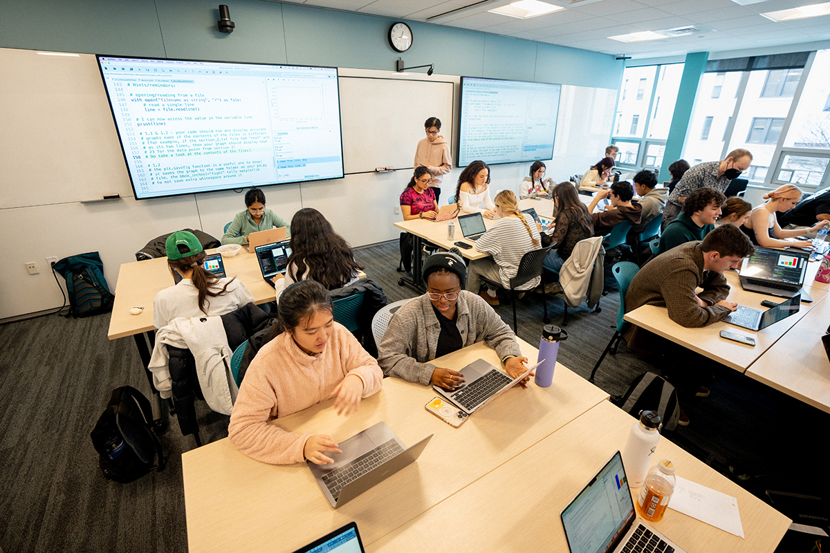 Students work in a classroom