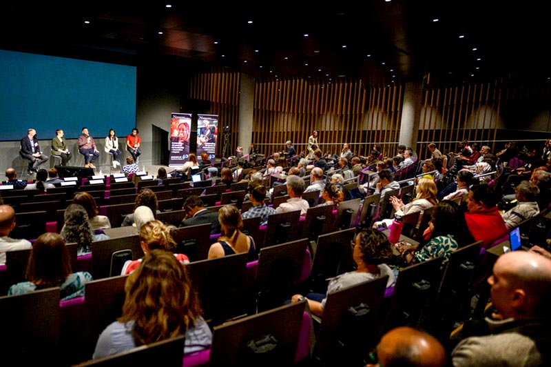 Northeastern’s Khoury College of Computer Sciences wrapped up its yearlong 40th anniversary celebration with an event Tuesday at the Interdisciplinary Science and Engineering Complex on the Boston campus. Photo by Matthew Modoono/Northeastern University