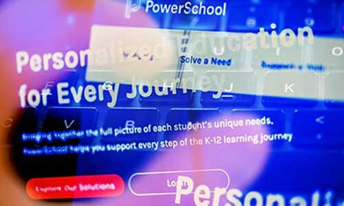 A photo showing a computer screen with the PowerSchool application displaying. Photo by Matthew Modoono/Northeastern University