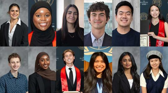 A collage showing the 12 Huntington 100 winners. Top row, left to right: Alexis Musaelyan-Blackmon, Amirah Ibrahim, Elissa Alarmani, Daniel Vahey, Jeffrey Pan, and Elizabeth McDowell. Bottom row, left to right: Jonah Jaffe, Maha Sidi, Sebastian Tremblay, Shannen Espinosa, Shruti Kedharnath, Wanru Shao