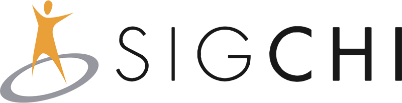 The logo of the Special Interest Group in Computer Human Interaction, which is "SIGCHI" in black letters to the right of a gold human figure with its arms outstretched