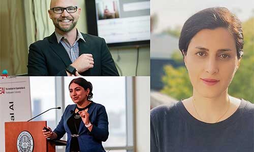 Clockwise from top left: Matthew Goodwin, Somaieh Amraee, and Sarah Ostadabbas