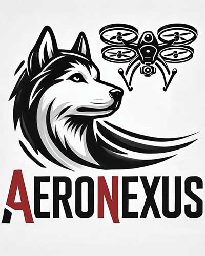 The Aero Nexus logo showing a husky looking at a drone