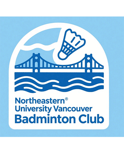 The Northeastern University Vancouver Badminton Club logo, which is of a bridge and large shuttlecock above it.