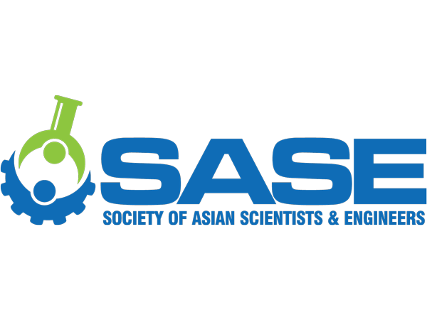 The Society of Asian Scientists and Engineers logo, which is a beaker and a gear to the left of the letters SASE