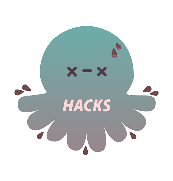 The NU Hacks logo, which appears to be a drawing of an octopus with the word HACKS