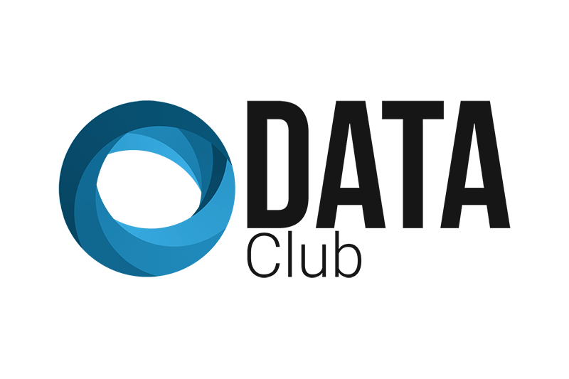 A logo with a circle in various shades of blue to the left of the words DATA Club