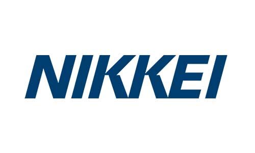 Nikkei written in blue letters on a white background