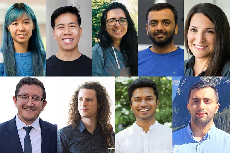 A collage of the following Khoury PhD graduates, clockwise from top left: Eysa Lee, David Liu, Neha Makhija, Akshar Varma, Lydia Zakynthinou, Anthony Sicilia, James Perretta, Vedant Das Swain, and Mahdi Haghifam 