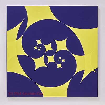 a Fibonacci star spiral showing yellow stars on a dark blue background