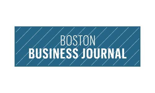 Boston Business Journal appears in a blue box with white diagonal lines
