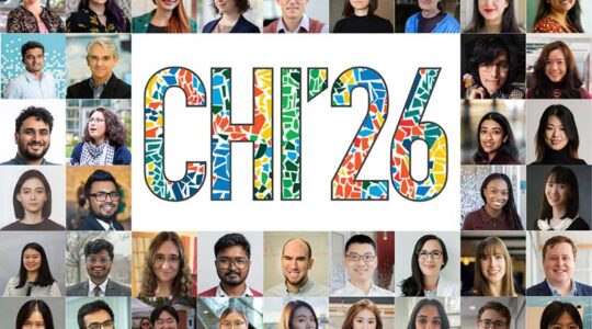 The CHI '26 logo overlaid on top of a mosaic containing faces of 39 Khoury researchers