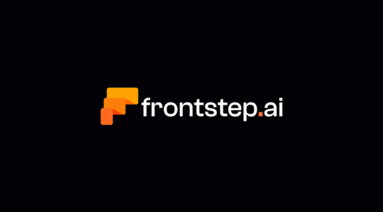 The logo of frontstep.ai, which shows an orange F and the URL frontstep.ai in white