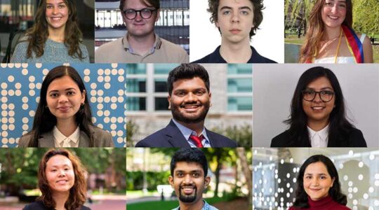A collage of photos of award winners. Top row from left to right: Sabine Laurence, Misha Ankudovych, Zack Eisbach, and Katherine Aristizabal. Second row from left to right: Mansi Modi, Nihar Sanda, and Ritika Kumar. Third row from left to right: Hye Sun Yun, Harsh Chaudhari, Andisheh Ghasemi