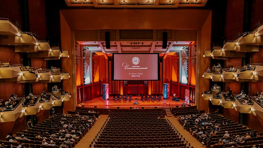 A wide view of the stage at Benaroya Hall