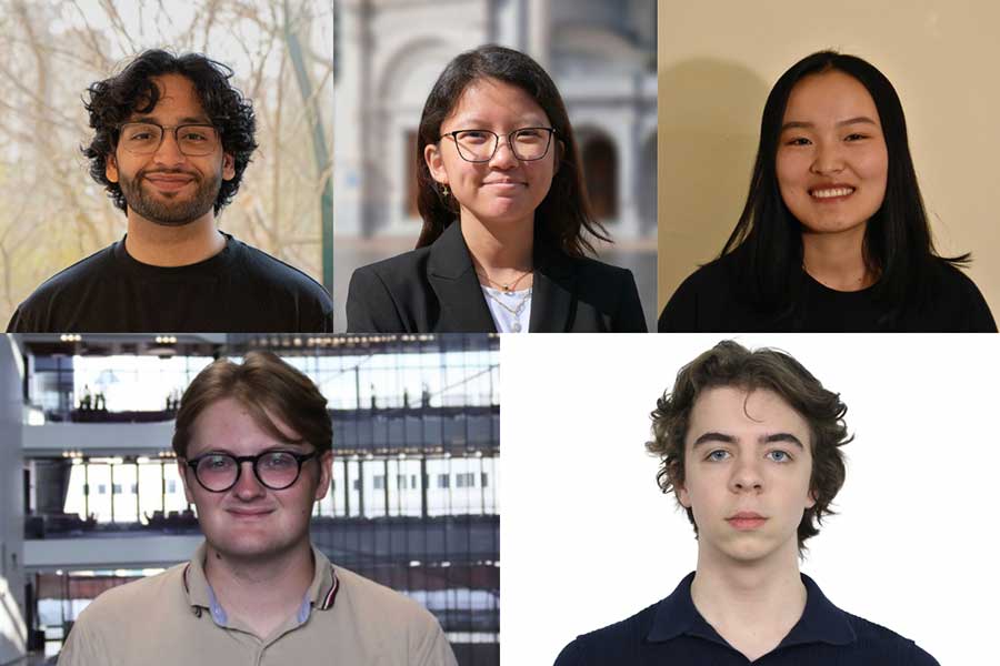Clockwise from top left: Arinjay Singh, Elaine Zhu, Luisa Li, Zack Eisbach, and Misha Ankudovych