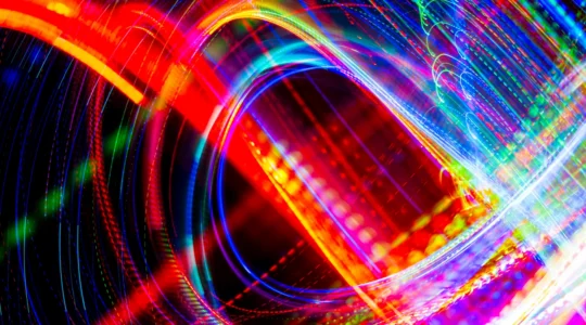 Colorful image with rounded lines meant to represent physics/AI