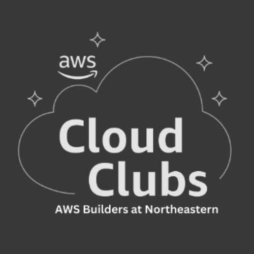 The logo of the AWS cloud club, which has a black background and a white outline of a cloud with the club name