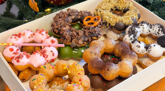 A display of mochi donuts from Peipei bakery
