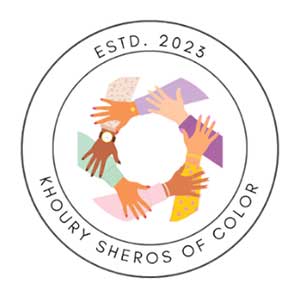 The logo of Khoury SHEROS of color, which is a graphic of interlocking hands