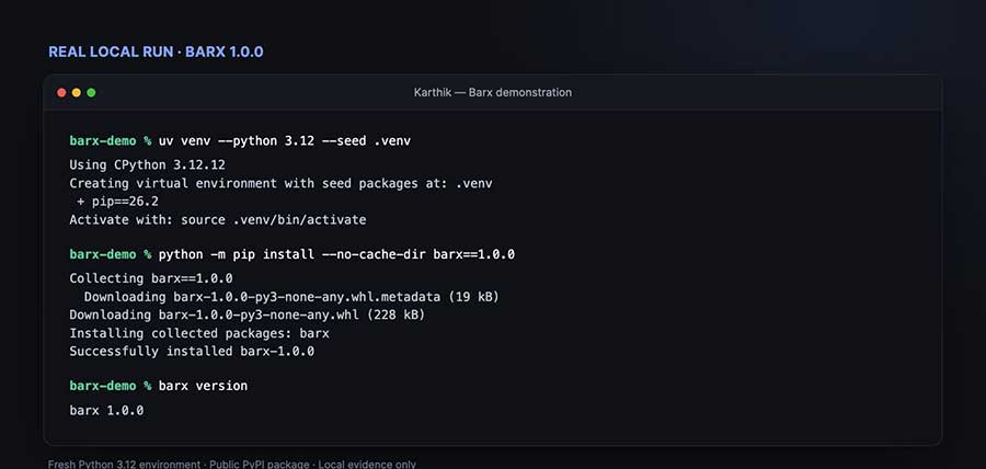screen grab of Barx, an open-source tool, that shows Python commands