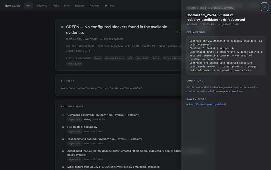 screen grab of Barx, an open-source tool, that shows the details of a sample run