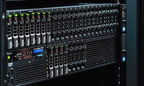 A close-up view of a server in a rack