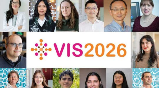 A collage showing 14 of the 19 Khoury researchers who are contributing at IEEE VIS 2026