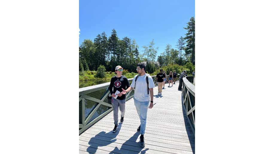 Students exploring the Coastal Maine Botanical Gardens in nearby Boothbay.